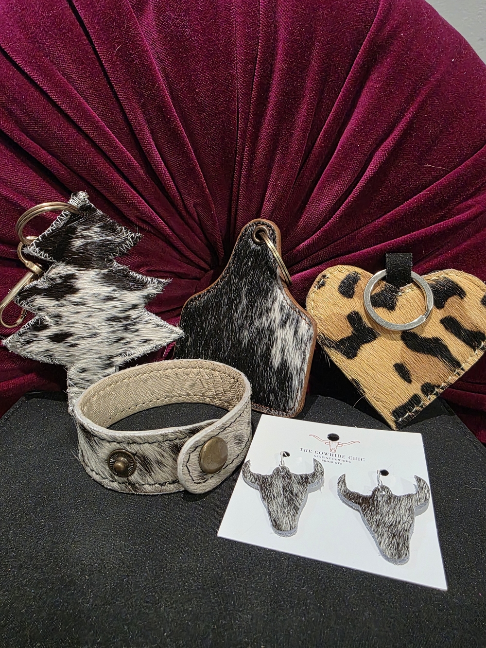 Cowhide Key Chains, Bracelet & Earrings Accessory Set